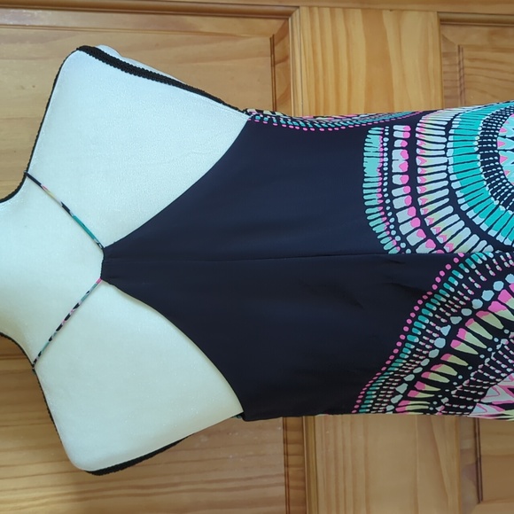 Old Navy T-Strap Chiffon Geometric Boho Maxi Dress S Blue Pink - Picture 9 of 16